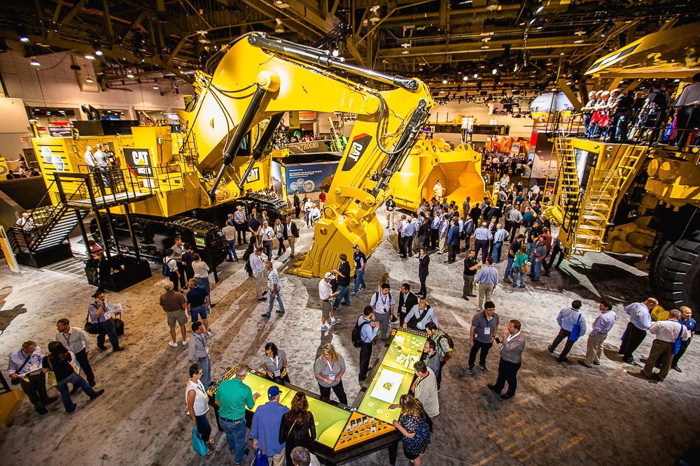 An image of construction equipment at a convention expo for construction
