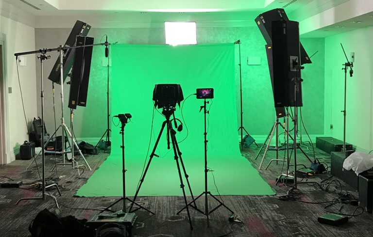Video production. Green screen set in Las Vegas.
