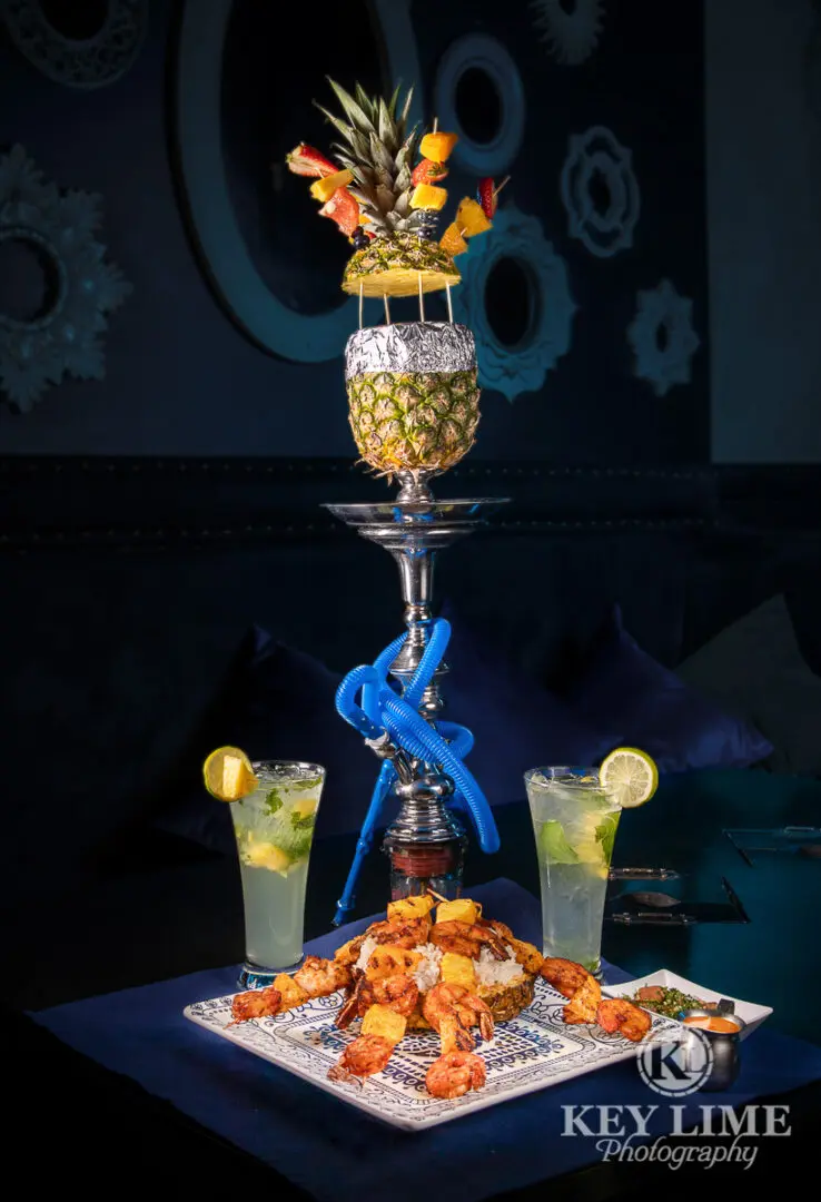 Food photo, pineapple hookah with embers