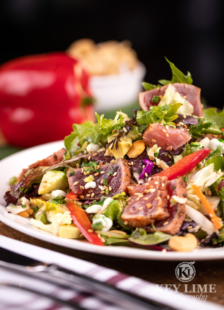 Salad with thick ahi chunks. Food photographer in Las Vegas image.